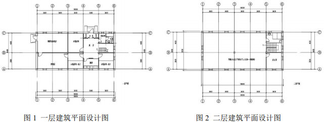 圖1 一層建筑平面設計圖 ? ? ? ? ? ? ? ? ? ? ? 圖2 二層建筑平面設計圖